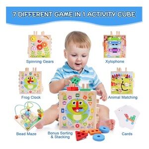 Montessori wooden activity cube